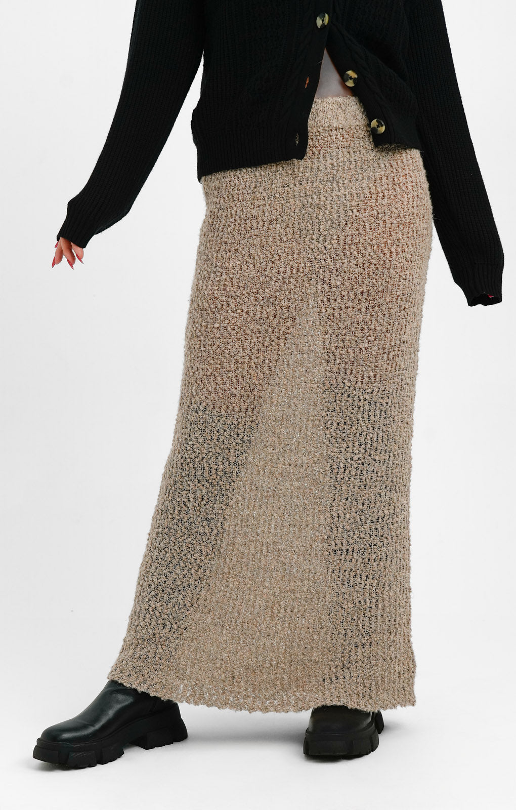 ASOS EDITION Semi Sheer Column Knitted Maxi Skirt In Mocha
