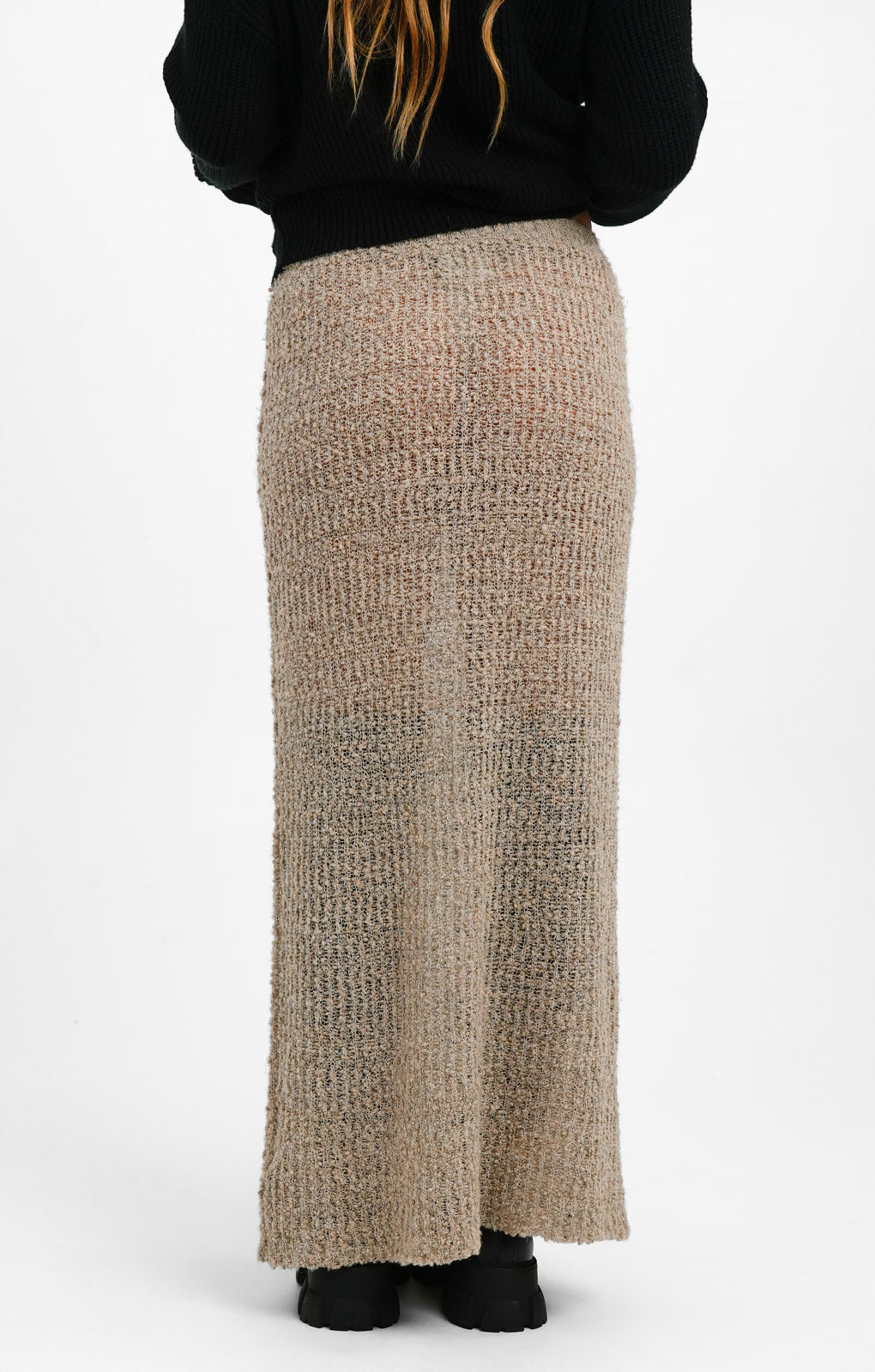 ASOS EDITION Semi Sheer Column Knitted Maxi Skirt In Mocha