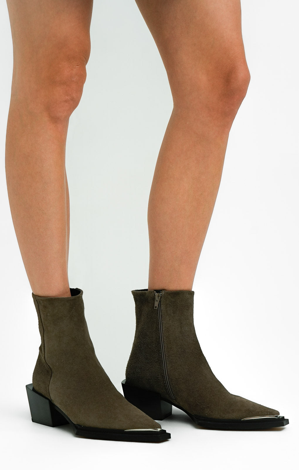 Topshop Riley Suede Western Boot In Mushroom