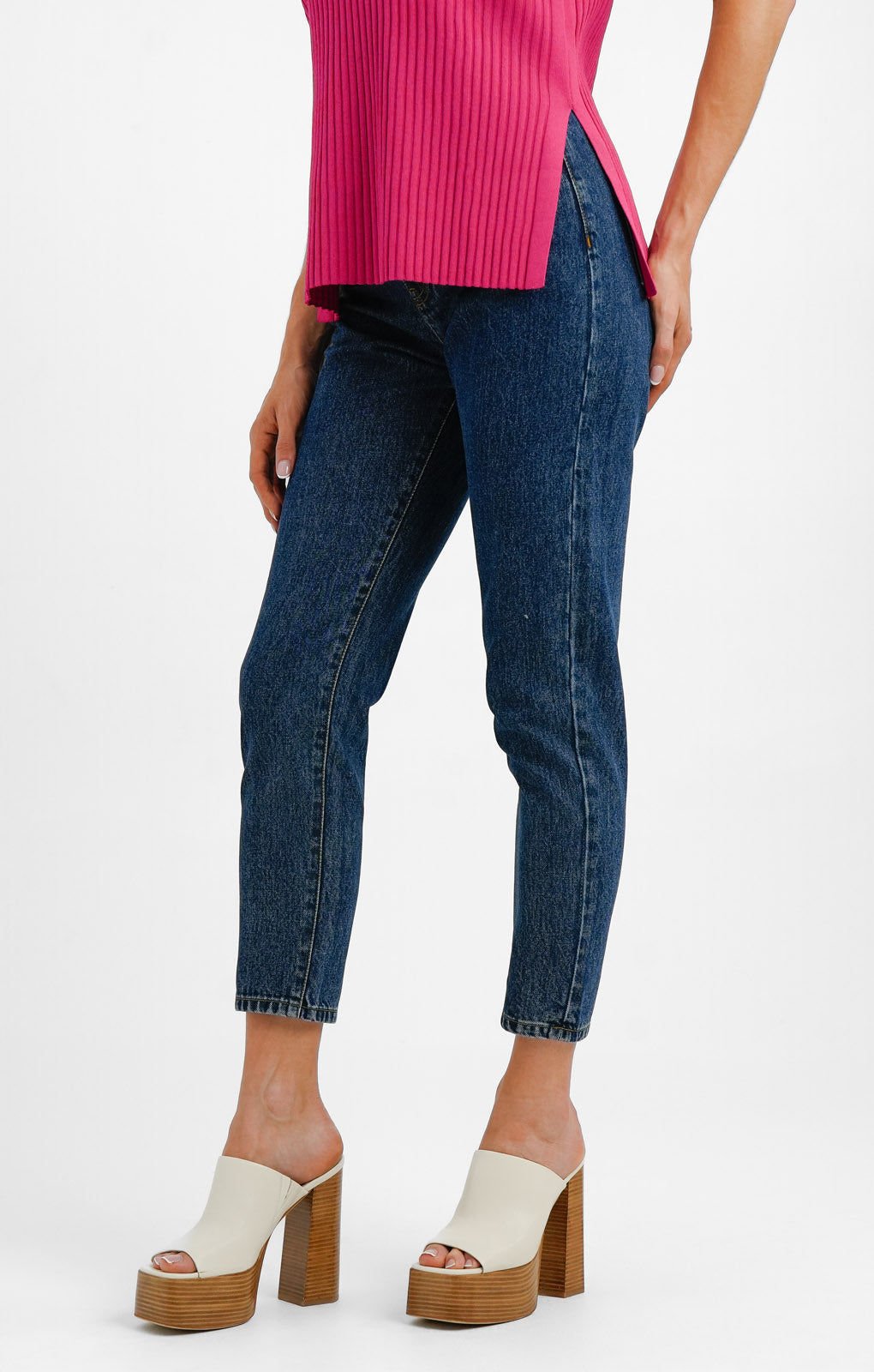 Dr Denim Nora High Waist Mom Fit Tapered Leg Jeans In Mid Retro Blue