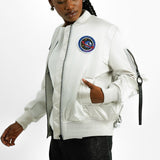 AllSaints Echo Metallic Zip Through Bomber Jacket In Silver
