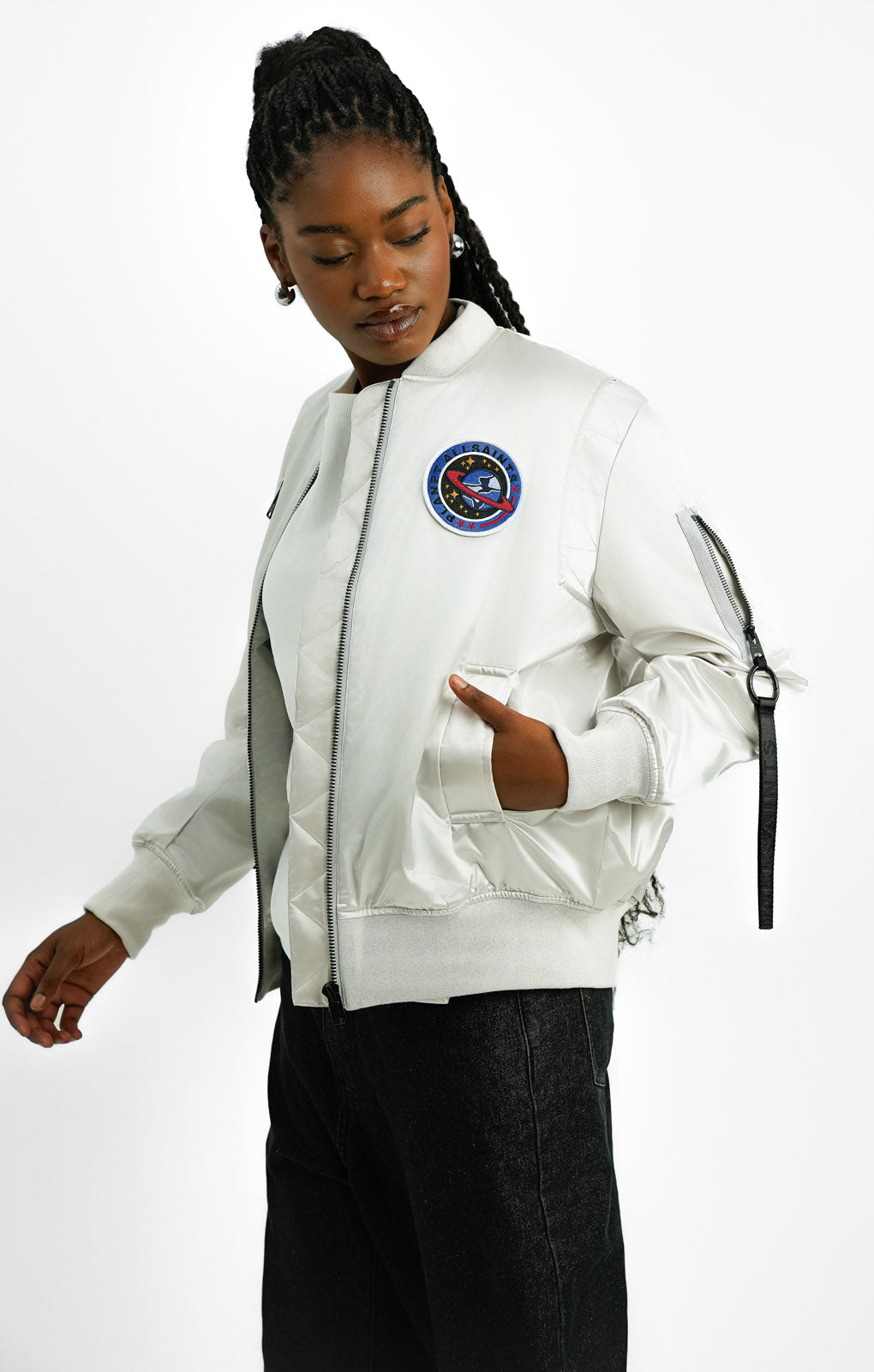 Bomber Coat Bomber Jacke Silber AllSaints Echo Metallic Zip