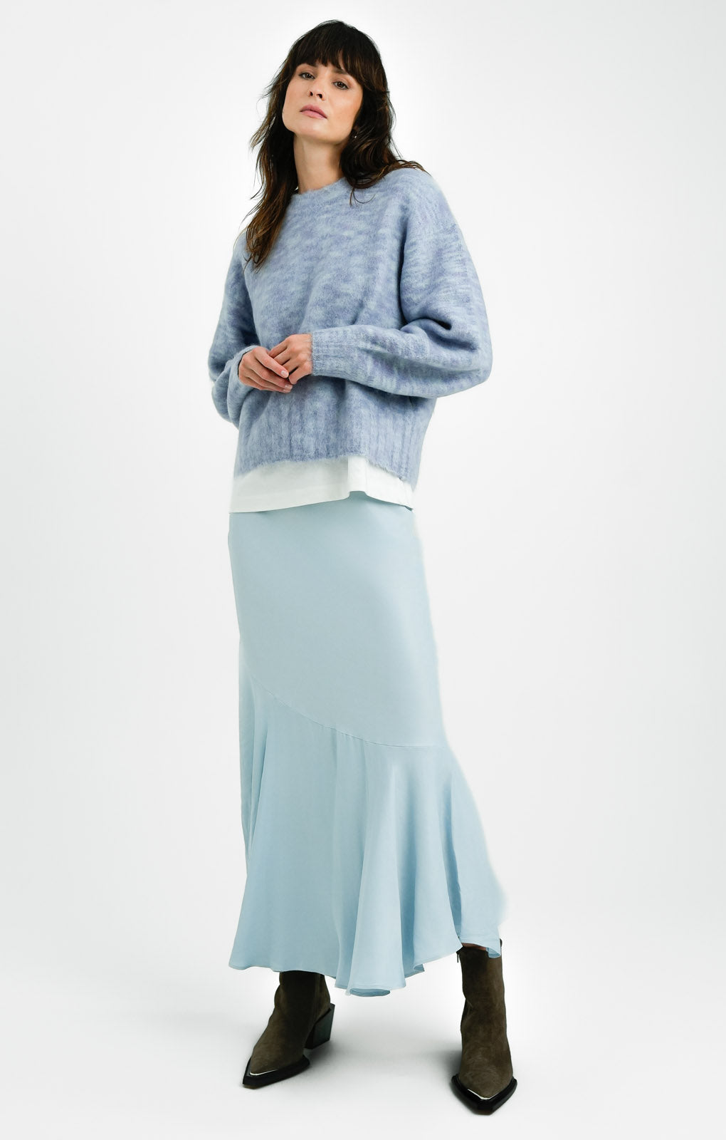Premium Knit Two-Tone Yarn Wool Blend Jumper In Blue