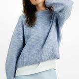 Premium Knit Two-Tone Yarn Wool Blend Jumper In Blue