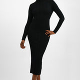 Pimkie High Neck Knitted Rib Maxi Dress With Back Cut Out In Black