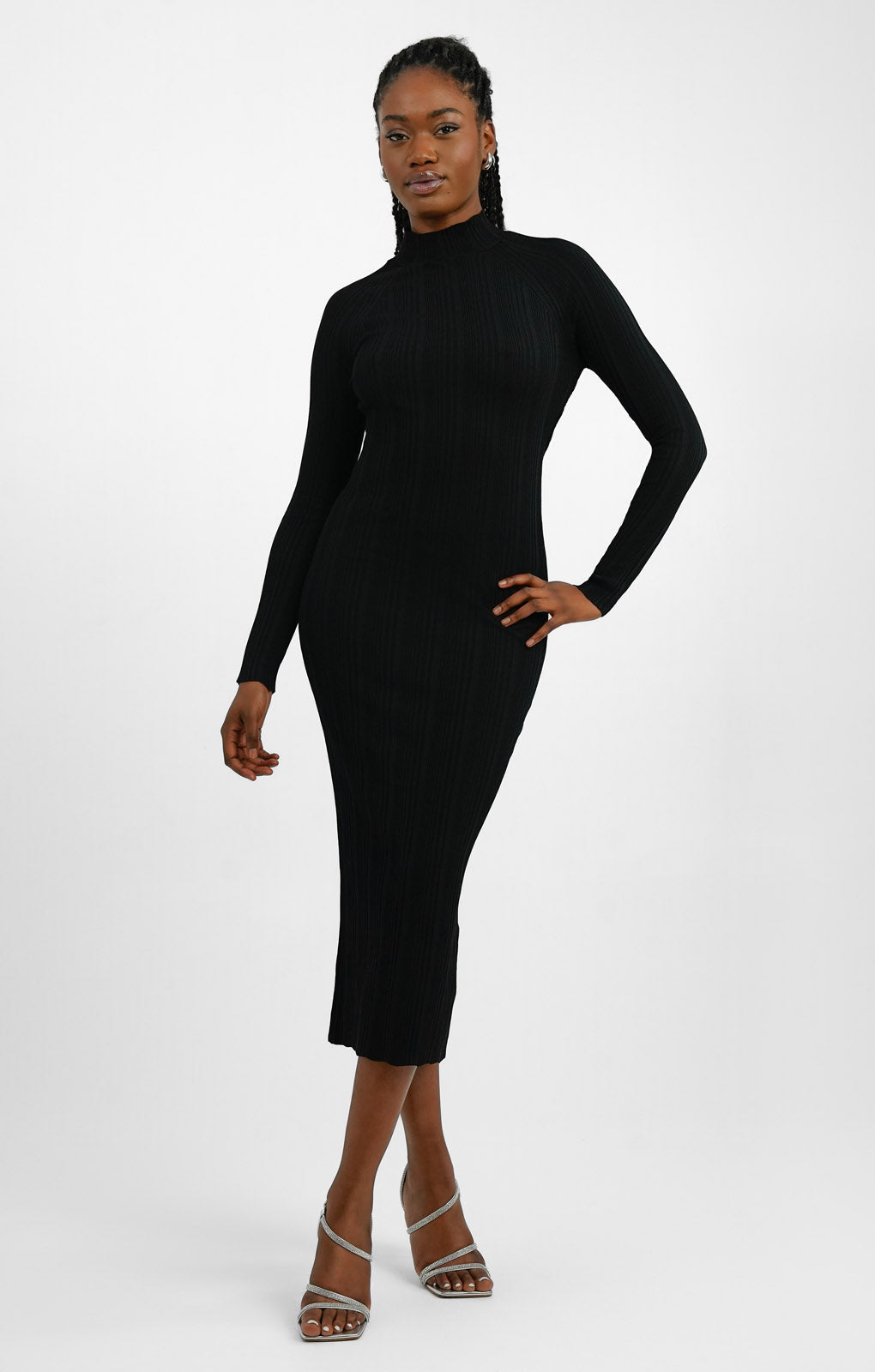 Pimkie High Neck Knitted Rib Maxi Dress With Back Cut Out In Black