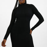 Pimkie High Neck Knitted Rib Maxi Dress With Back Cut Out In Black