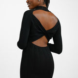 Pimkie High Neck Knitted Rib Maxi Dress With Back Cut Out In Black