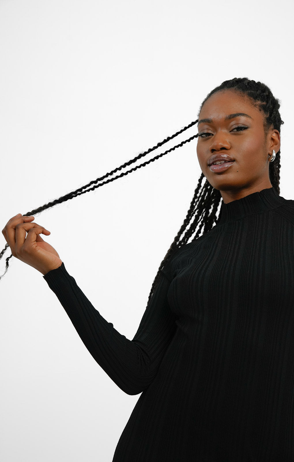 Pimkie High Neck Knitted Rib Maxi Dress With Back Cut Out In Black