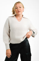 Wool Blend Polo Collar Jumper In Beige Melange
