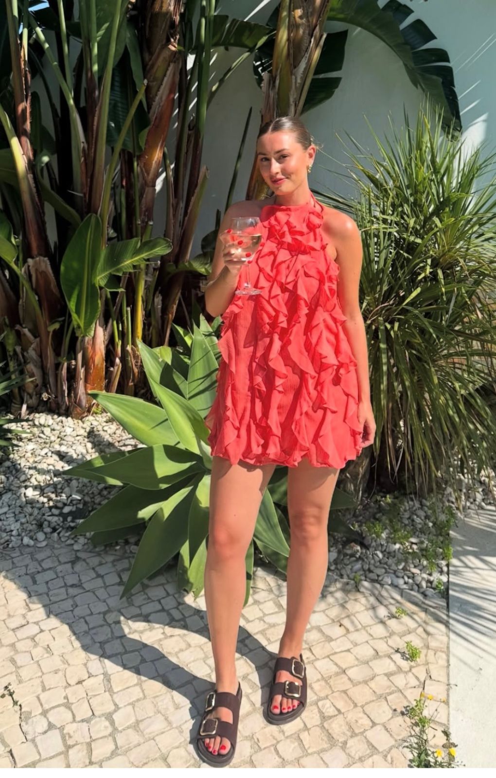 Pretty Lavish Kelsey Halter Ruffle Pink Clay Mini Dress – dresses by Pretty Lavish, available to rent from Hirestreet