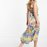 Hope & Ivy Twist Front High Low Midi Dress In Bright Floral – dresses by Hope & Ivy, available to rent from Hirestreet