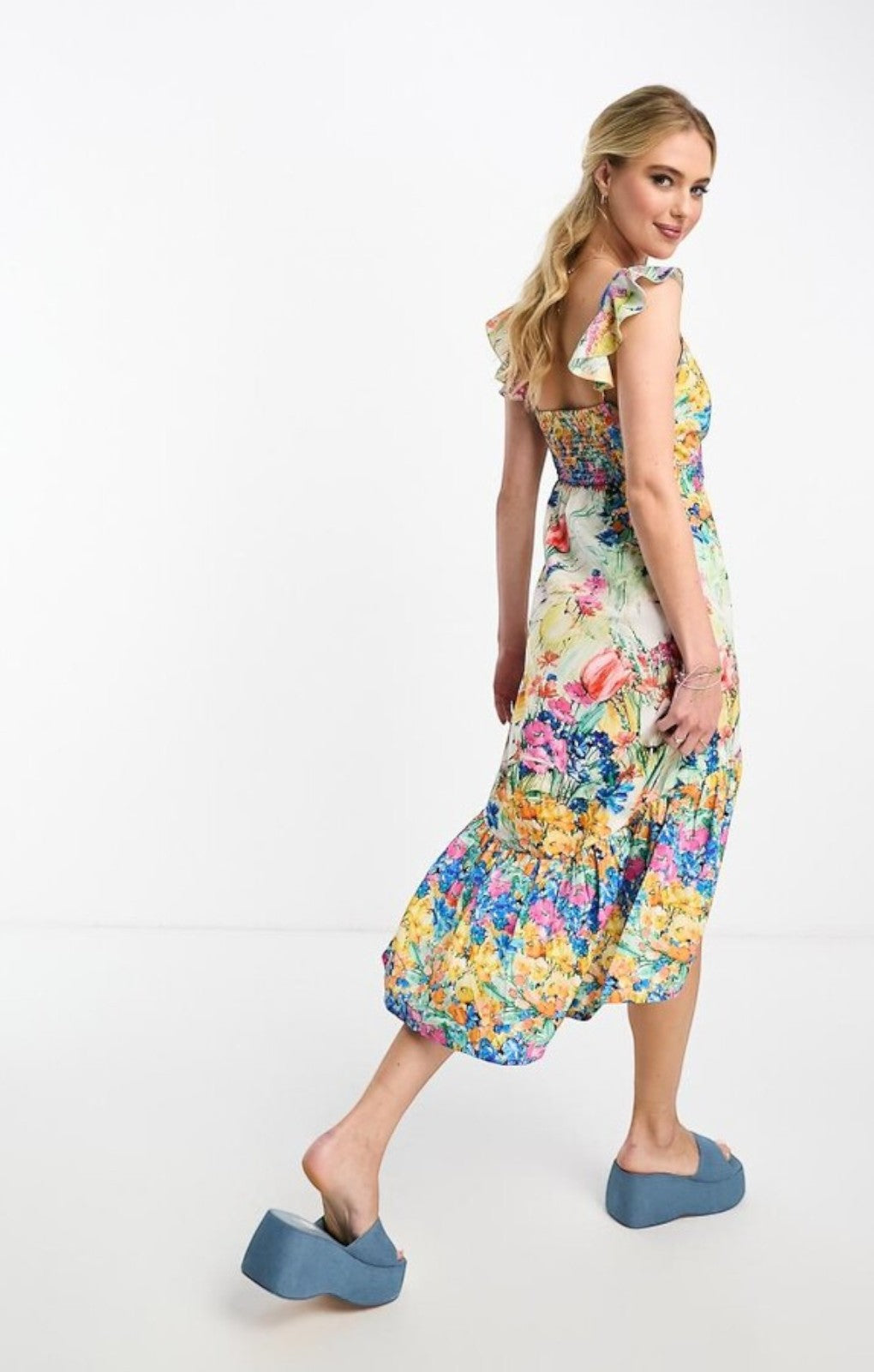 Hope & Ivy Twist Front High Low Midi Dress In Bright Floral – dresses by Hope & Ivy, available to rent from Hirestreet