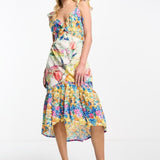 Hope & Ivy Twist Front High Low Midi Dress In Bright Floral – dresses by Hope & Ivy, available to rent from Hirestreet