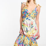 Hope & Ivy Twist Front High Low Midi Dress In Bright Floral – dresses by Hope & Ivy, available to rent from Hirestreet