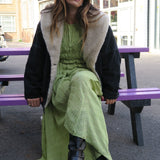 ASOS DESIGN Gathered Textured High Low Midi Dress In Pistachio