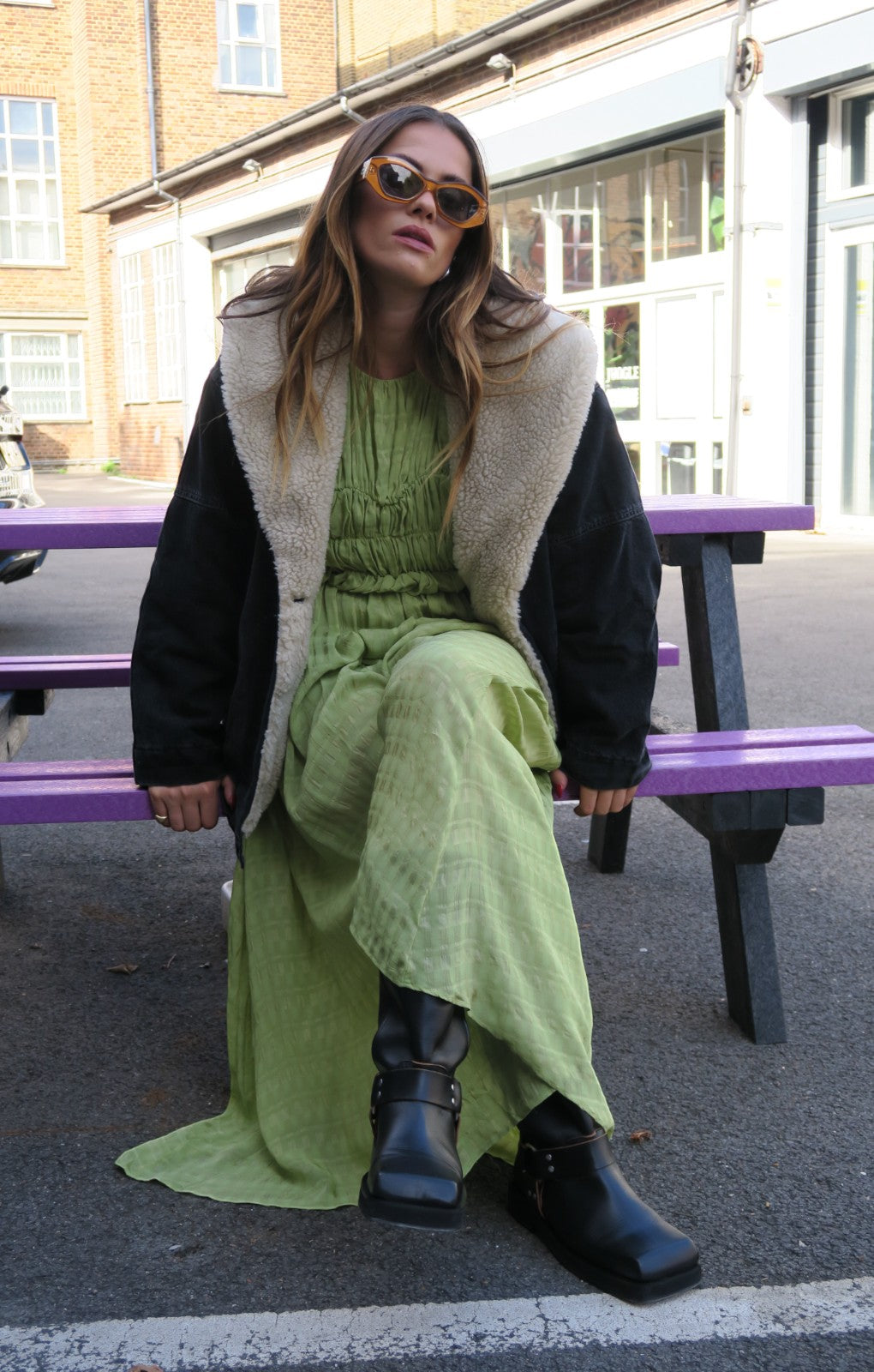 ASOS DESIGN Gathered Textured High Low Midi Dress In Pistachio