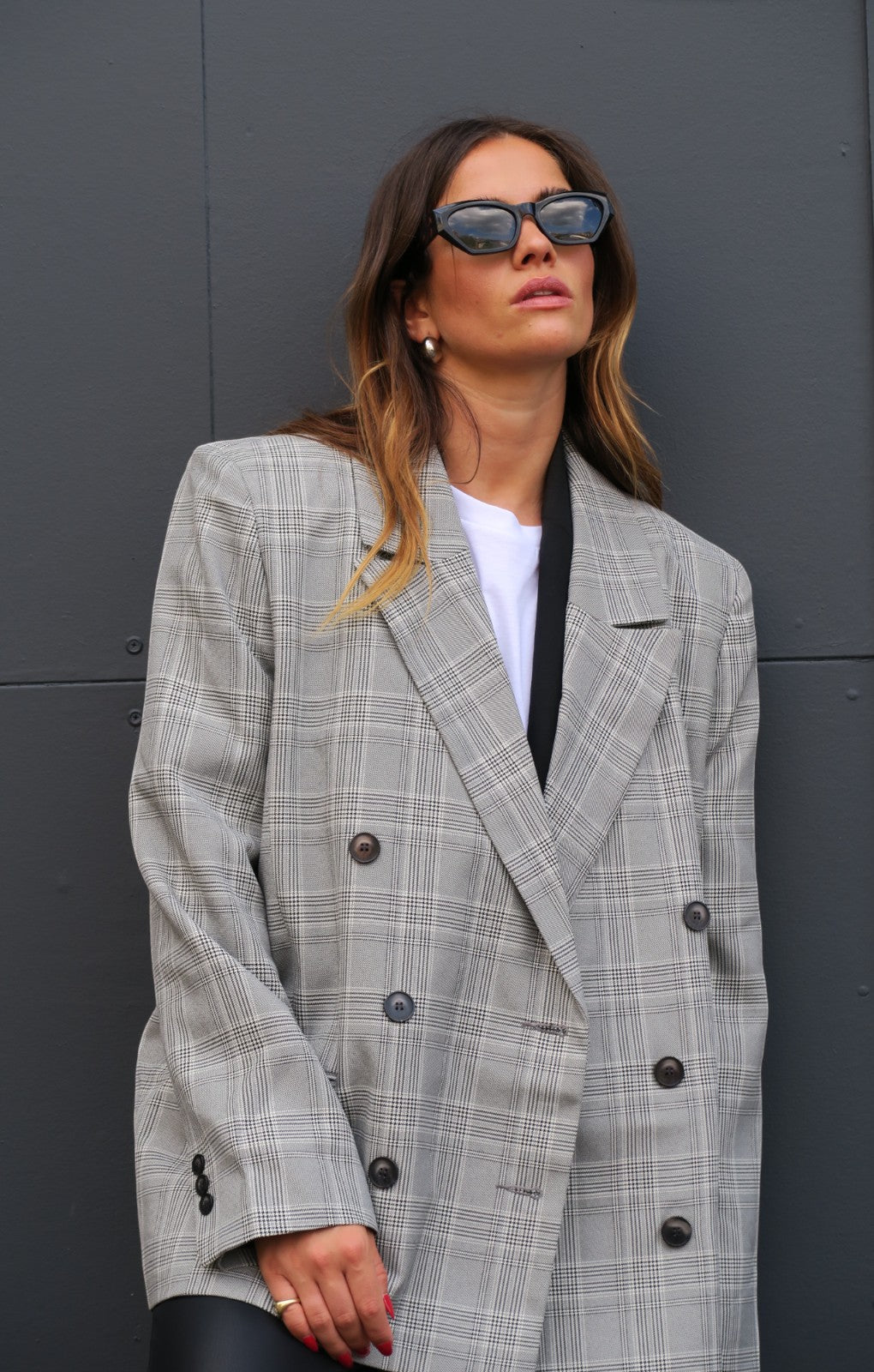 ASOS DESIGN Exaggerated Shoulder Boxy Blazer In Mono Check