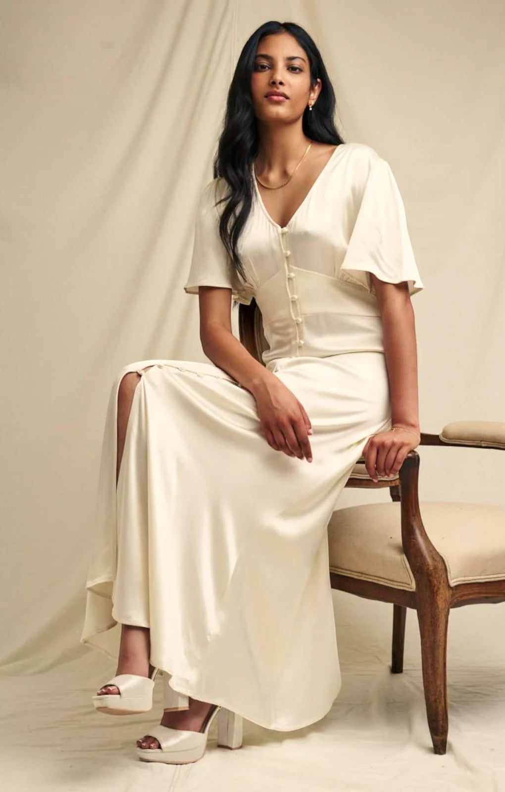 Rent Nobody's Child Ivory Satin Bridesmaids Erin Midaxi Dress | Hirestreet Rent Nobody's Child Ivory Satin Bridesmaids Erin Midaxi Dress | Hirestreet