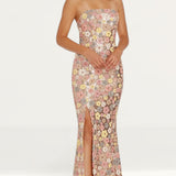 Dress The Population Janelle Floral Embellished Rose Gold Maxi Dress