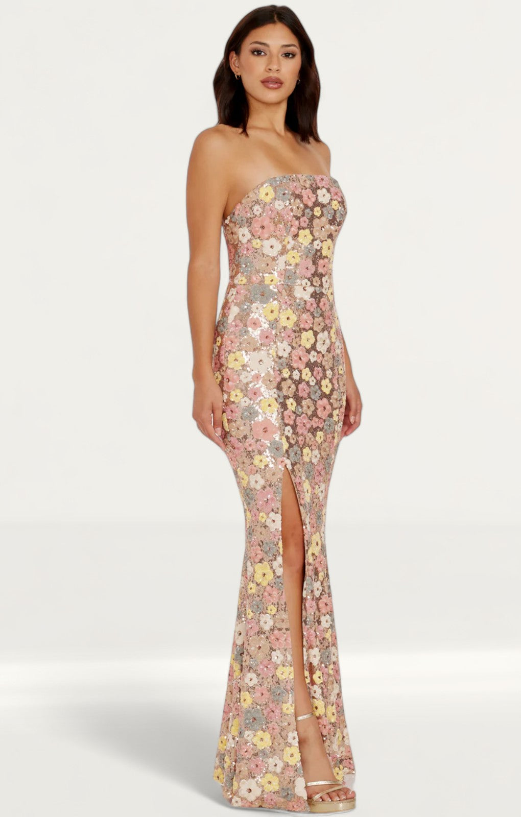 Dress The Population Janelle Floral Embellished Rose Gold Maxi Dress