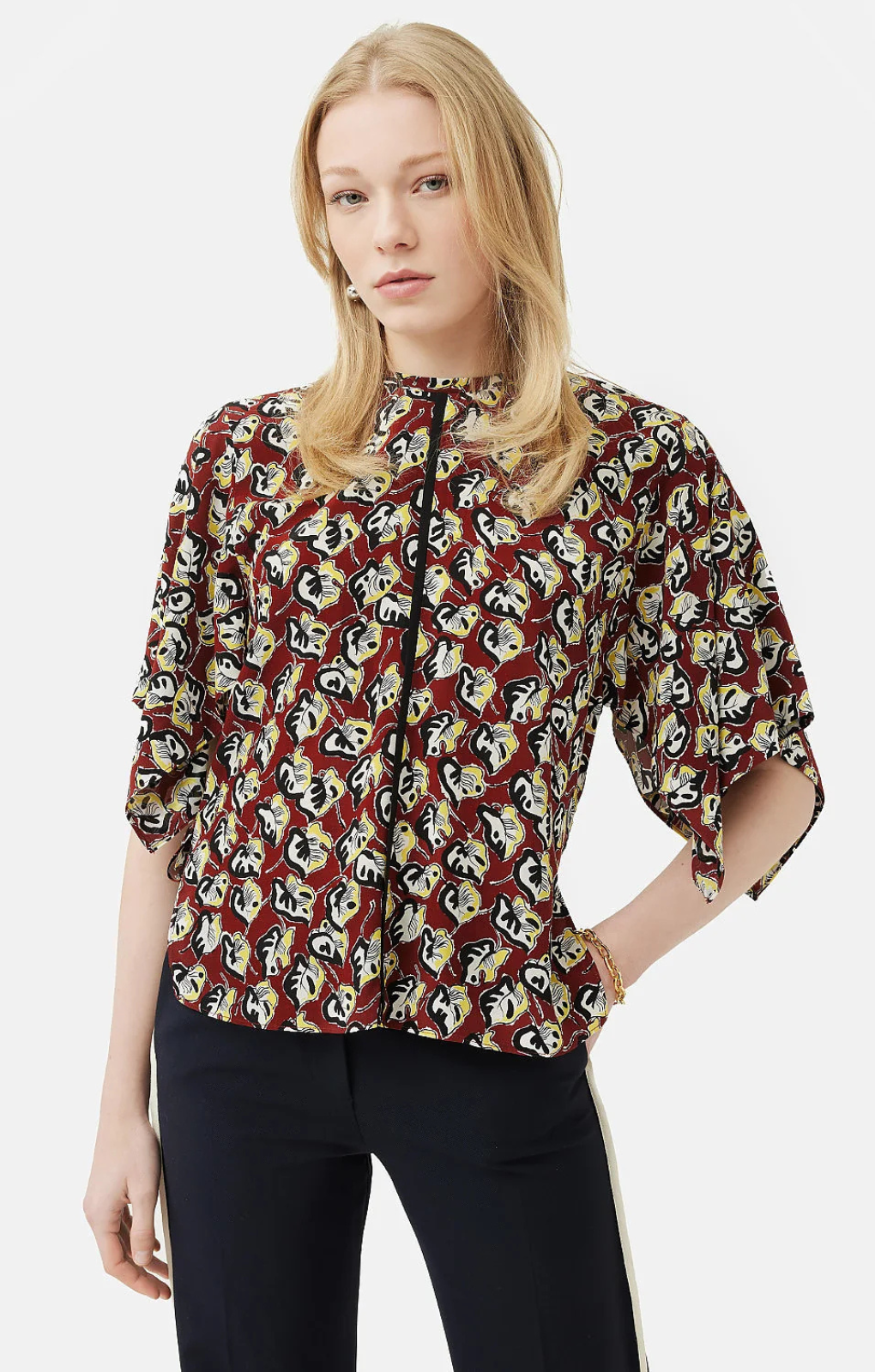 Jigsaw Collagerie Fig Leaf Top Red – tops by Jigsaw, available to rent from Hirestreet