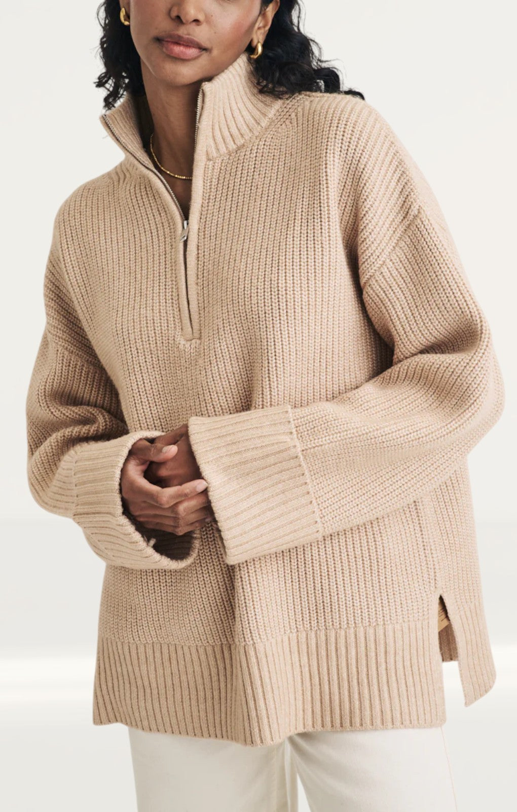 Nobody's Child Beige Knitted Oversized Half Zip Jumper
