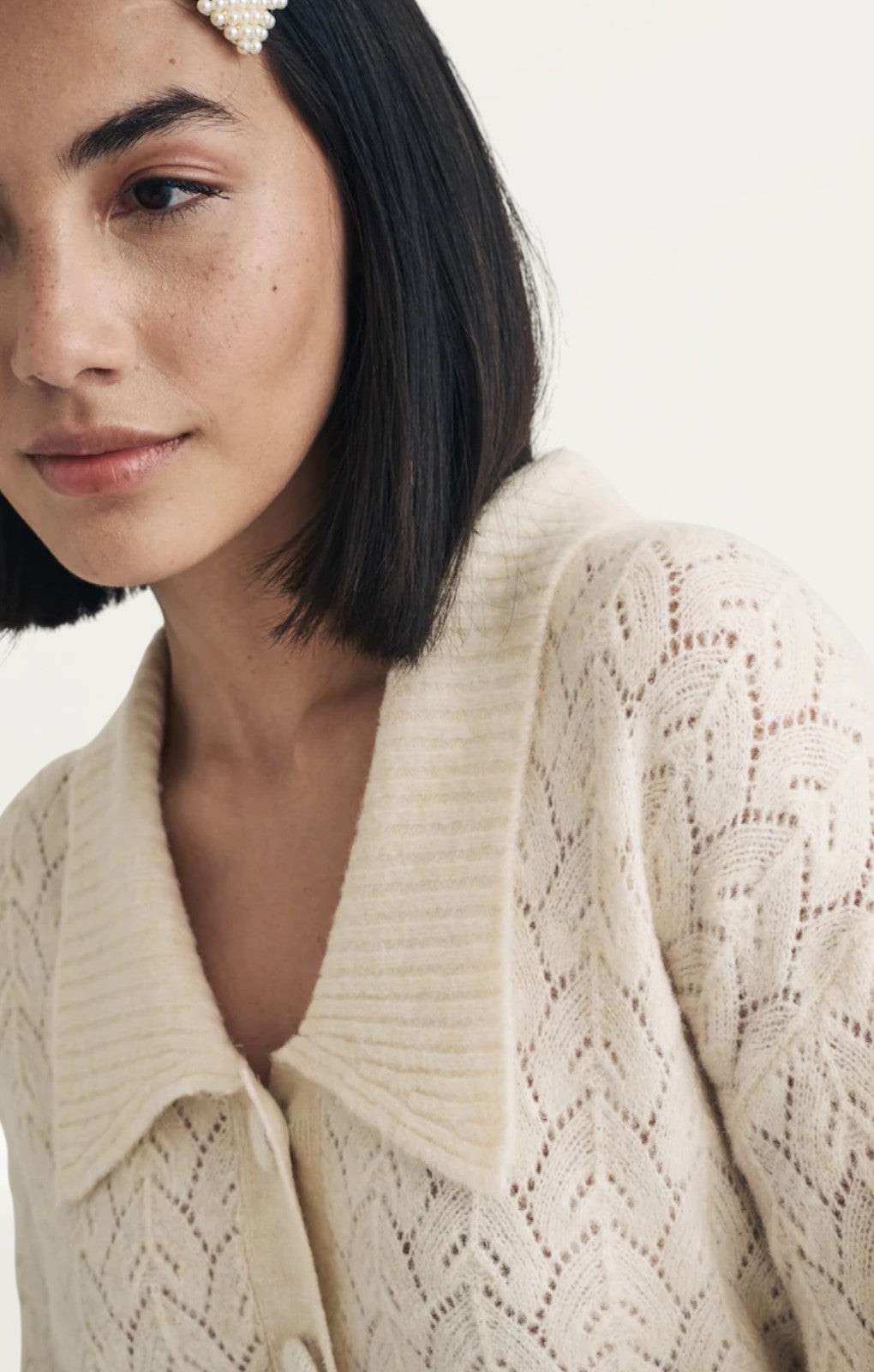 Nobody's Child Cream Collar Pointelle Wool Blend Knitted Cardigan