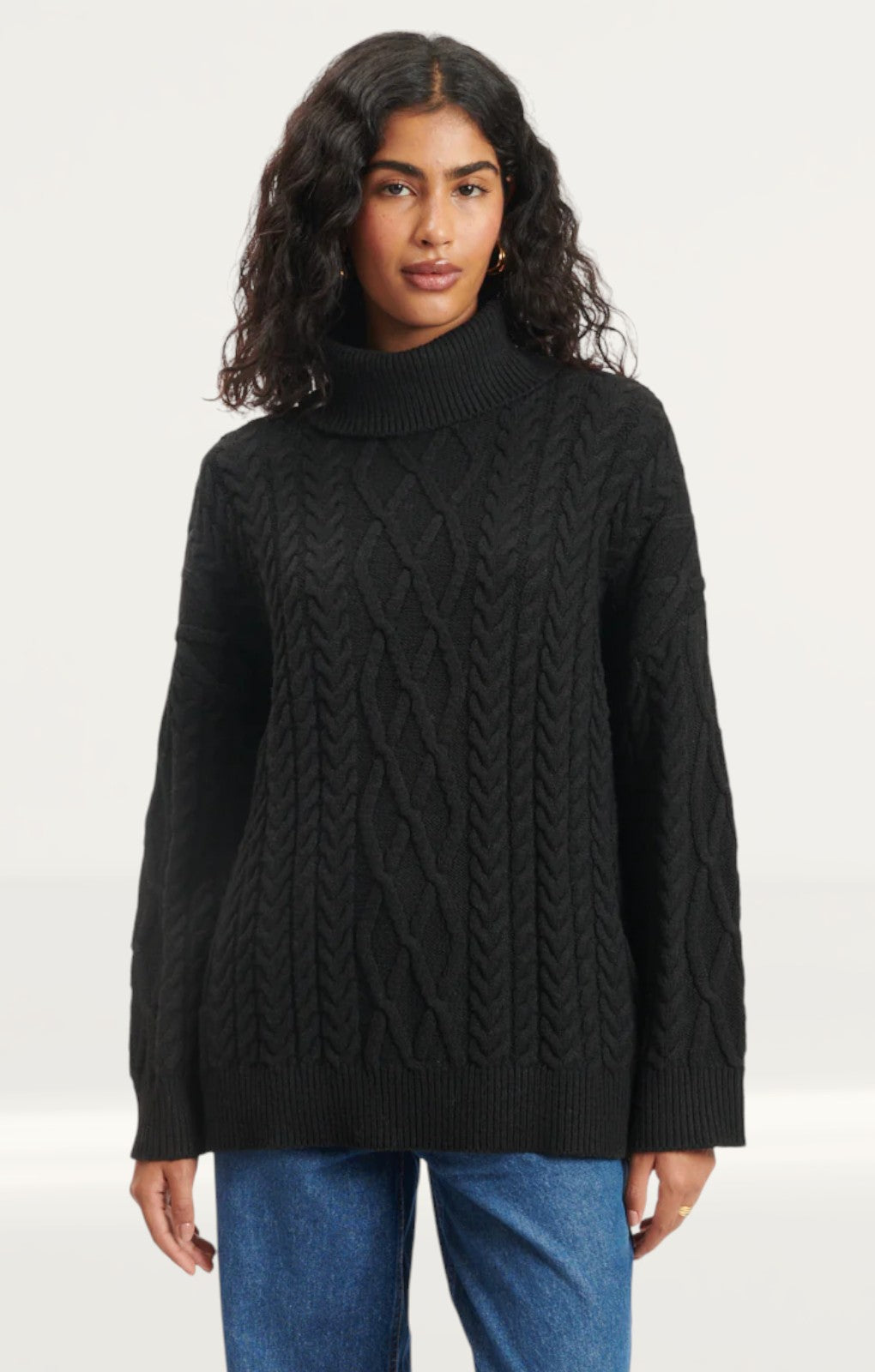 Nobody's Child Black Cable Knitted Roll Neck Jumper