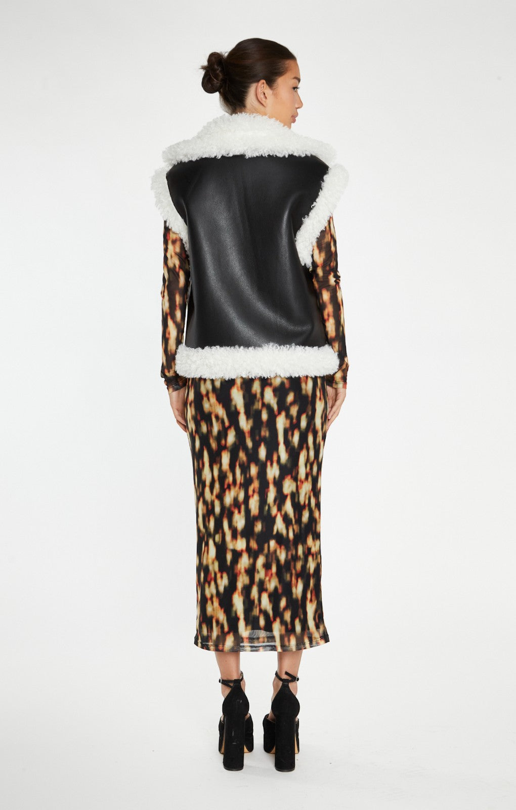 Glamorous Black & White Faux Shearling Oversized Gilet