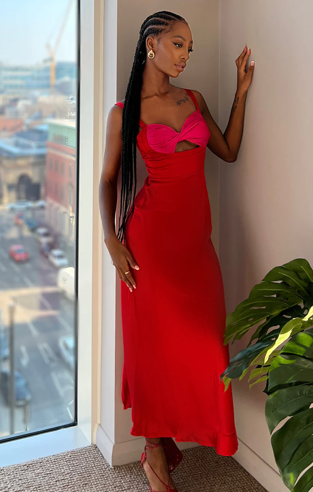 Runaway the Label Kelsi Pink & Red Cut Out Midi Dress