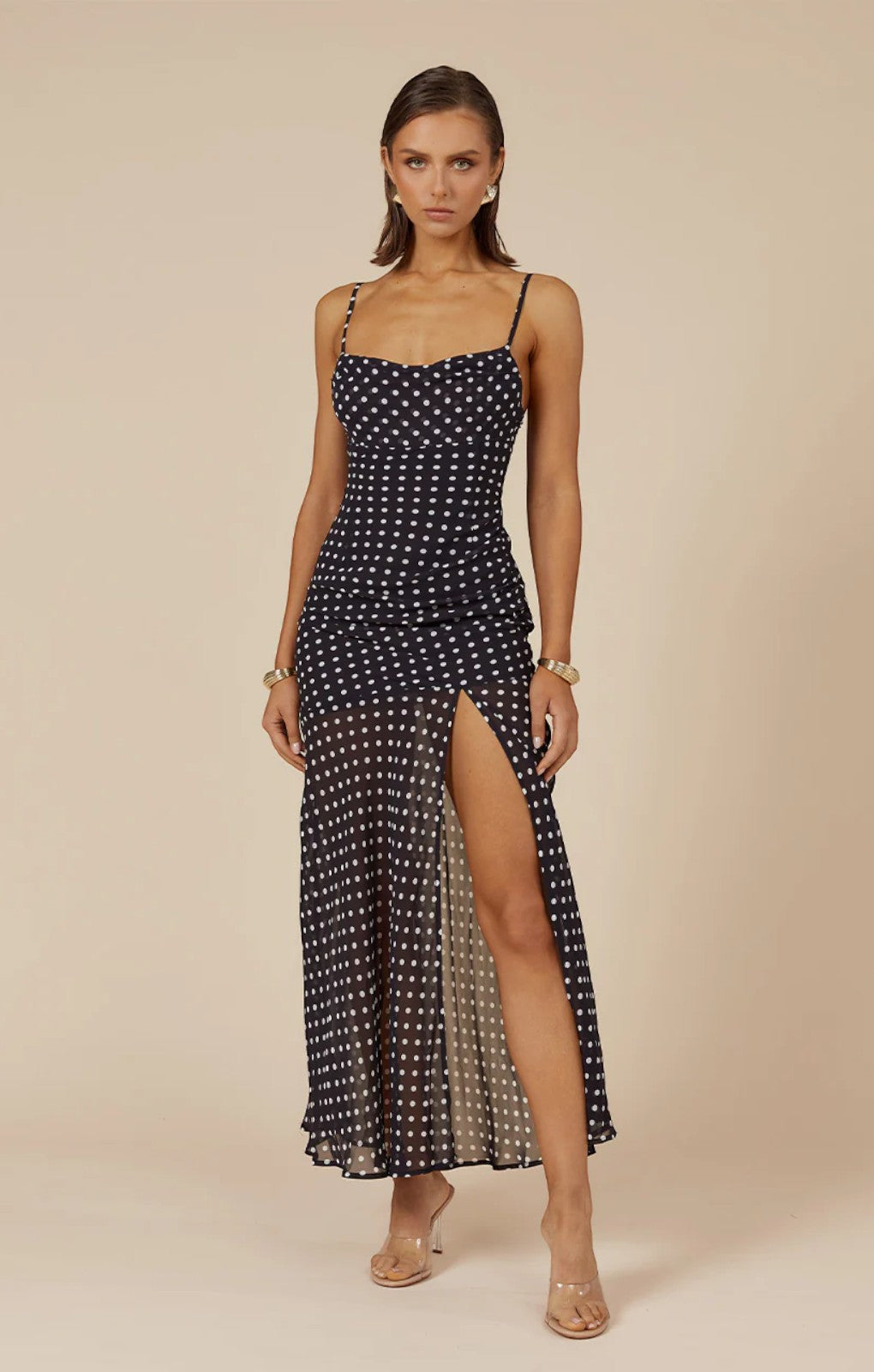 Runaway The Label Kyleah Black and White Spot Maxi Dress – dresses by Runaway The Label, available to rent from Hirestreet