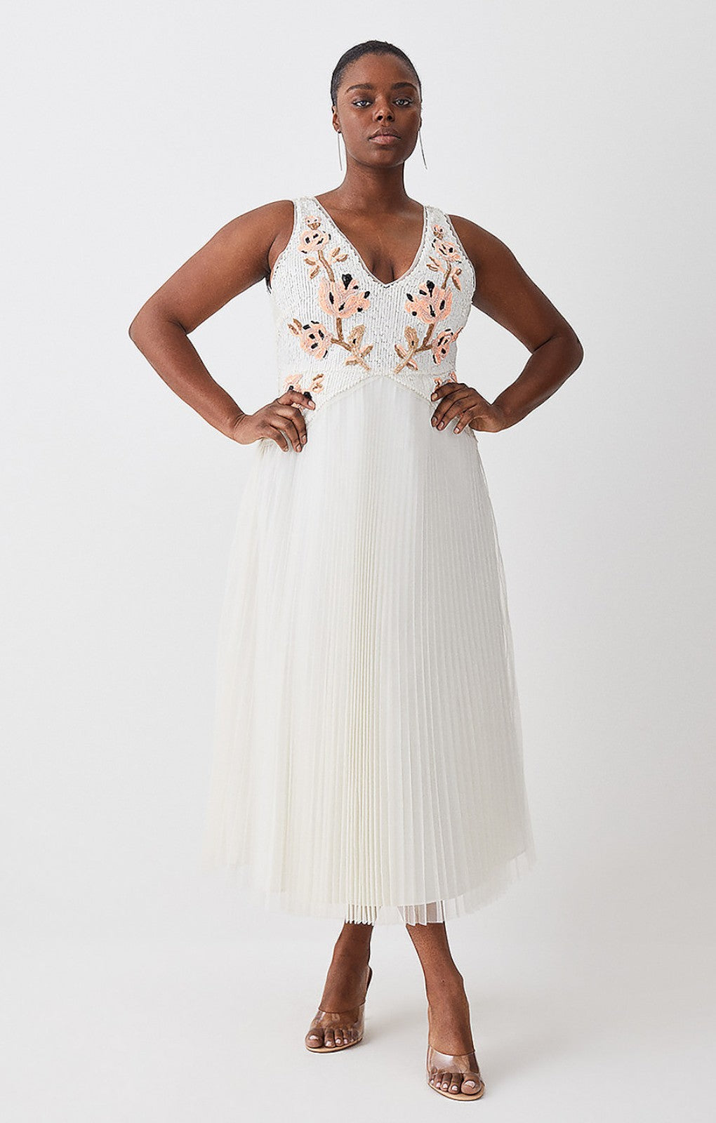 Karen Millen Curve Floral Embellished Shift Midi Dress – dresses by Karen Millen, available to rent from Hirestreet