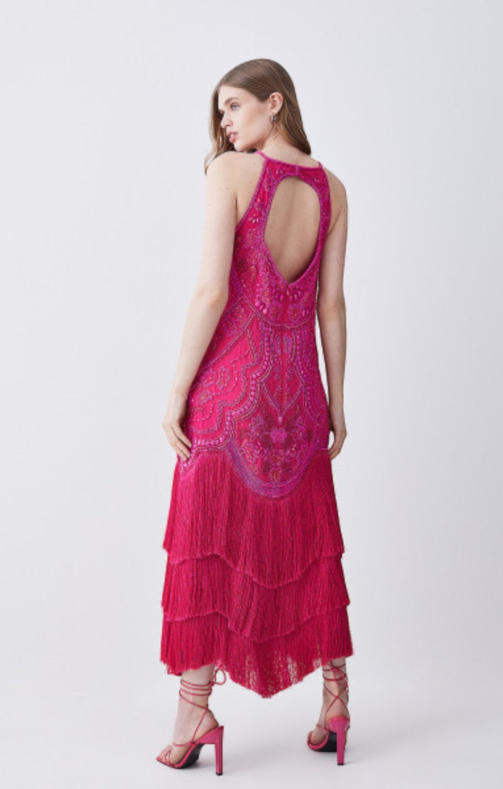 Karen Millen Fringed Beaded Woven Midi Dress – dresses by Karen Millen, available to rent from Hirestreet
