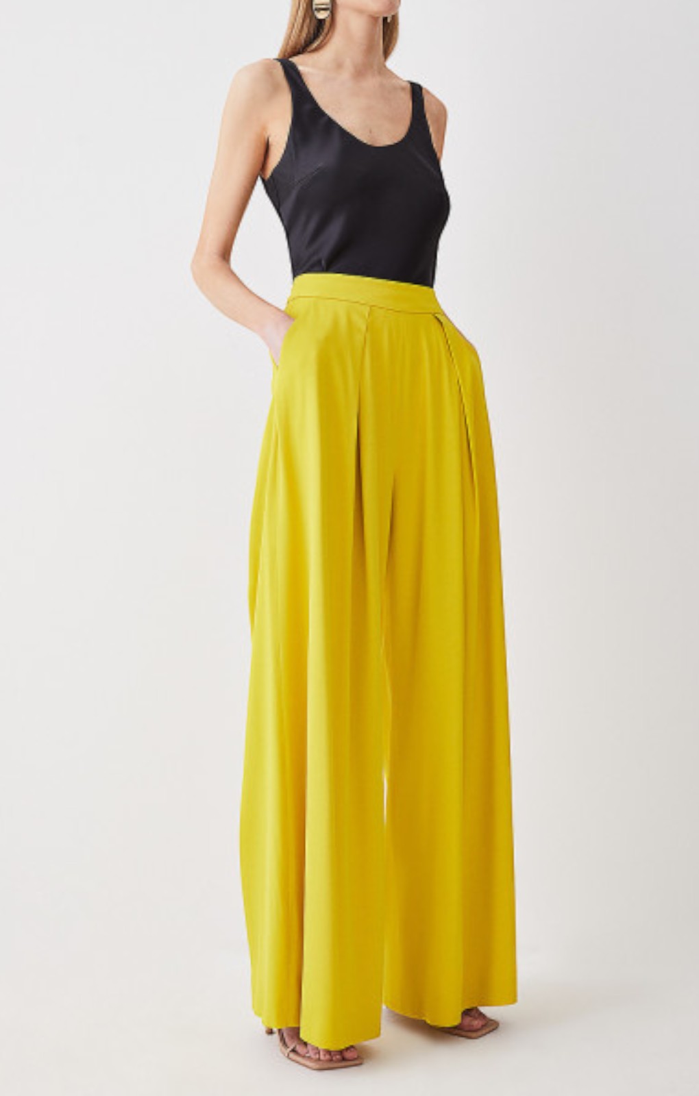 Karen Millen Yellow Pleat Detail Wide Leg Trouser – trousers by Karen Millen, available to rent from Hirestreet