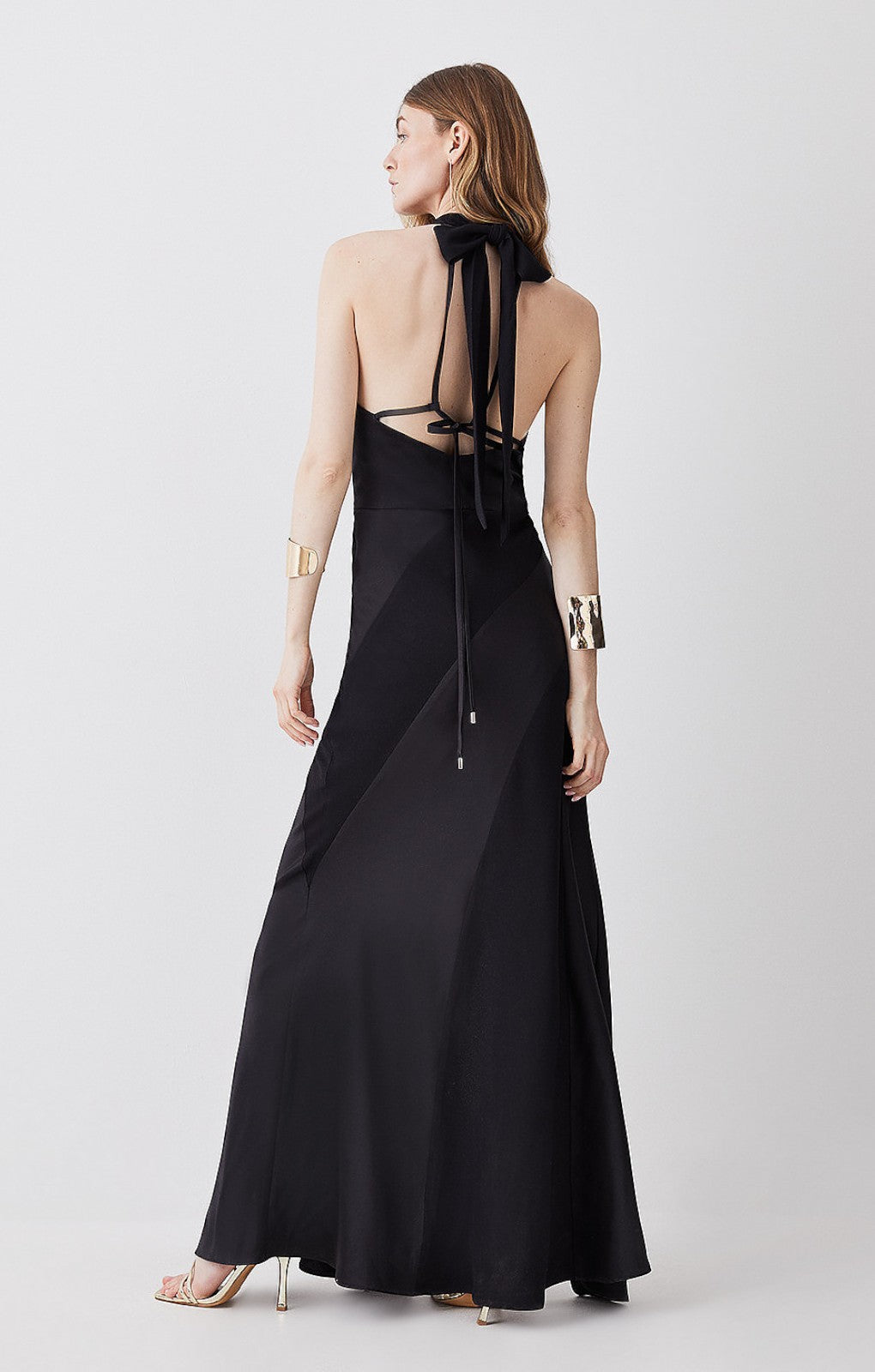 Karen Millen Satin Mix Cowl Neck Maxi Dress – dresses by Karen Millen, available to rent from Hirestreet