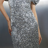 Karen Millen Sequin Corsage Bardot Split Woven Midi Dress – dresses by Karen Millen, available to rent from Hirestreet