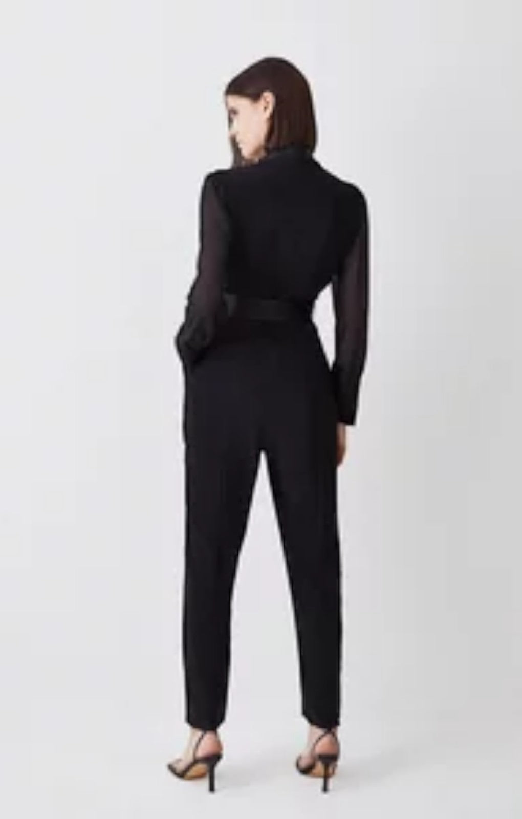 Karen Millen Sheer Sleeve Tuxedo Wrap Jumpsuit – jumpsuits & playsuits by Karen Millen, available to rent from Hirestreet
