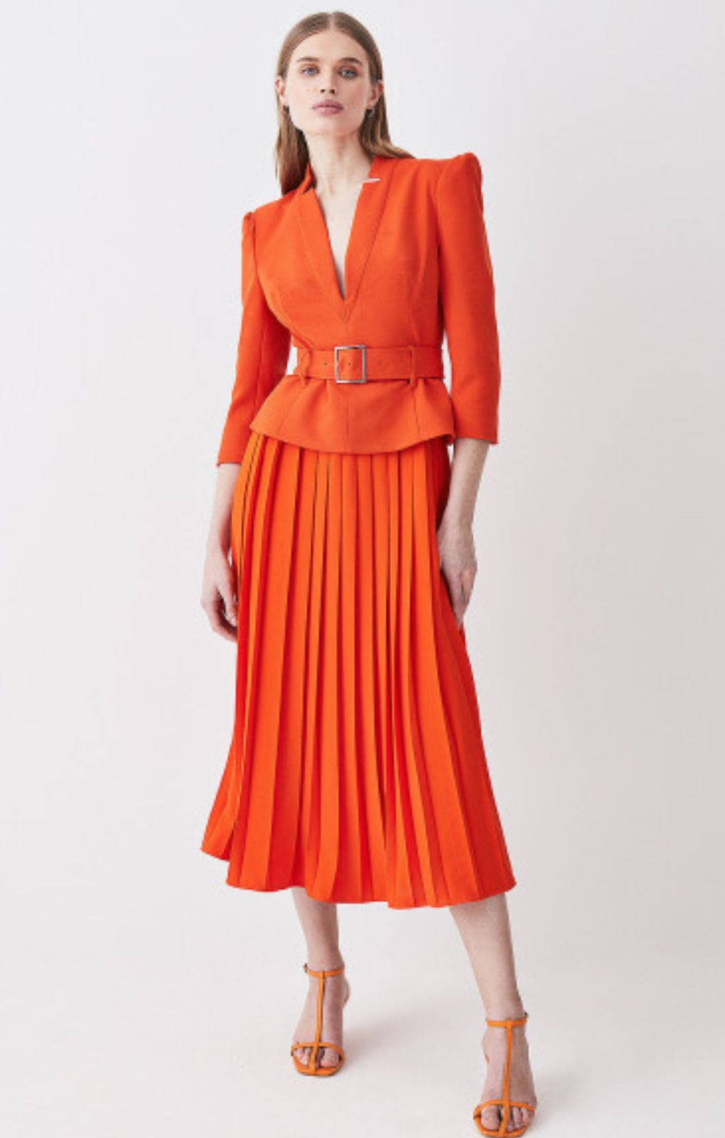 Karen Millen Structured Crepe Forever Soft Pleated Midi Dress – dresses by Karen Millen, available to rent from Hirestreet