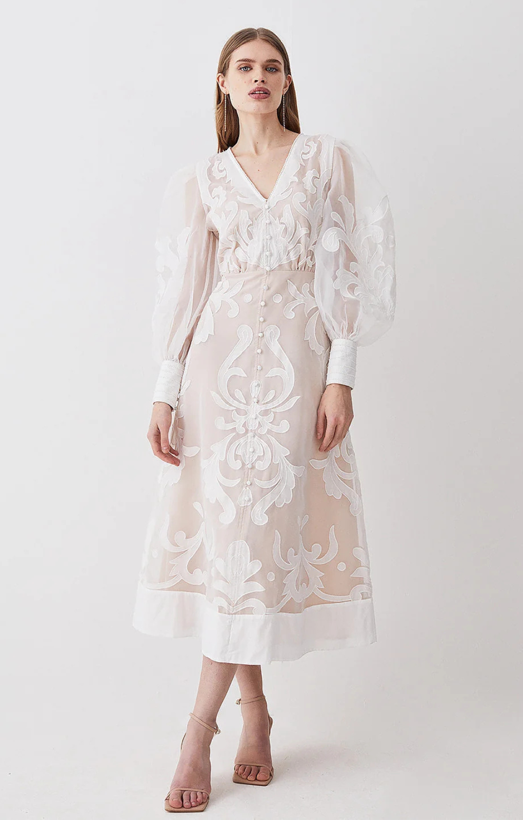 Karen Millen Applique Organdie Buttoned Woven Maxi Dress – dresses by Karen Millen, available to rent from Hirestreet