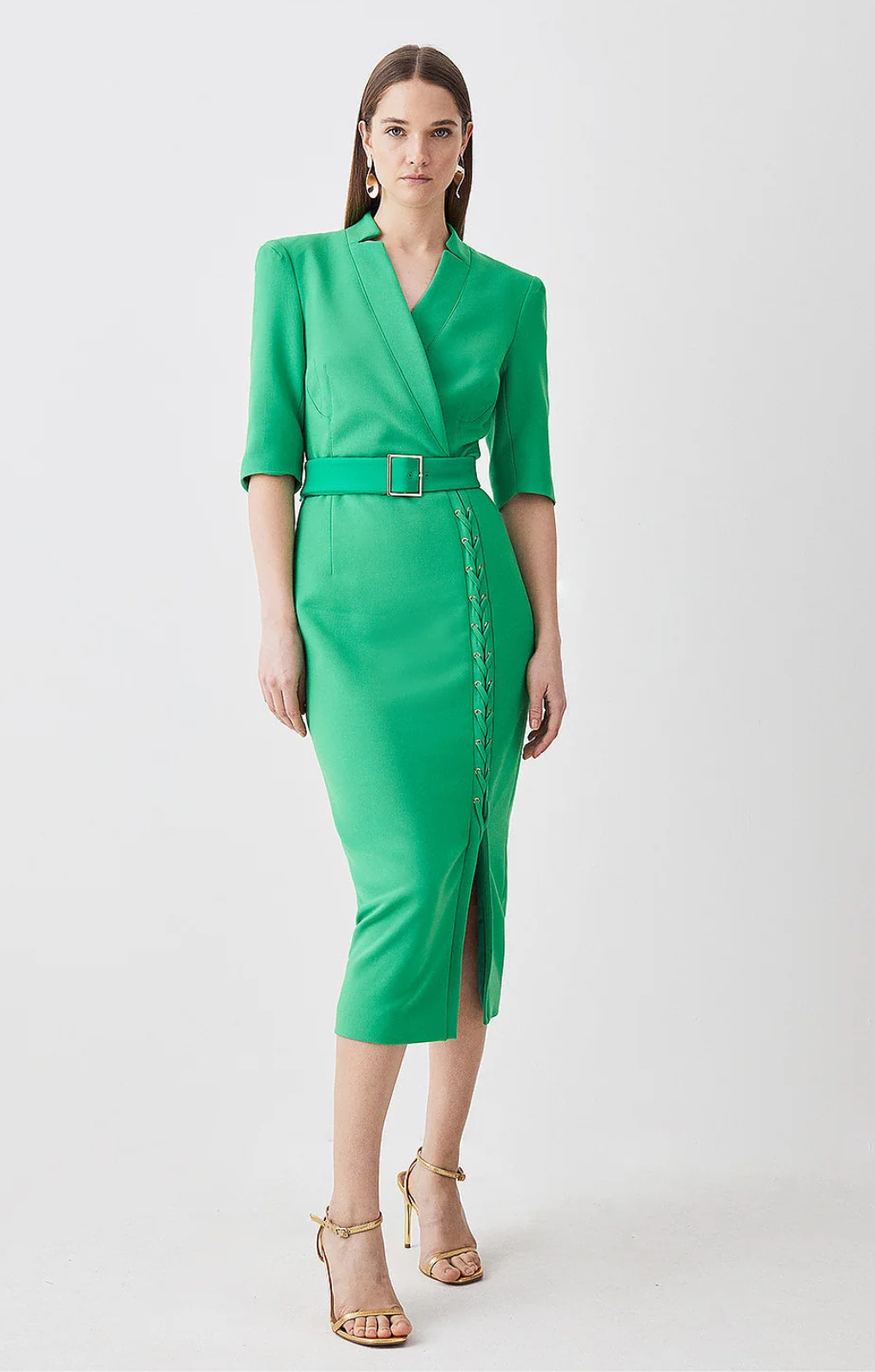 Karen Millen Compact Stretch Lace Up Forever Midi Dress – dresses by Karen Millen, available to rent from Hirestreet