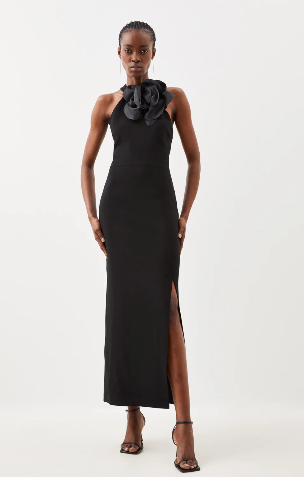 Karen Millen Compact Viscose Corsage Detail Tailored Halterneck Midaxi Dress – dresses by Karen Millen, available to rent from Hirestreet