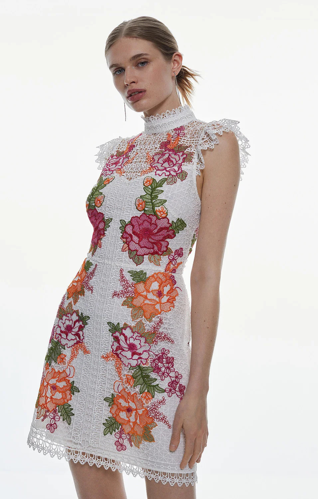Karen Millen Guipure Lace Floral Embroidered Mini Dress – dresses by Karen Millen, available to rent from Hirestreet