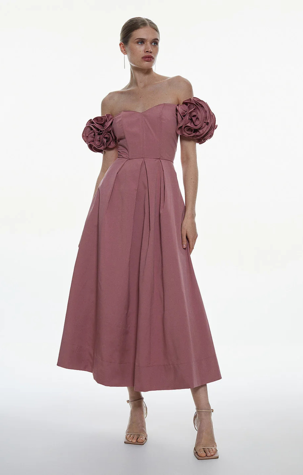 Karen Millen Taffeta Rosette Corseted Woven Midi Dress – dresses by Karen Millen, available to rent from Hirestreet