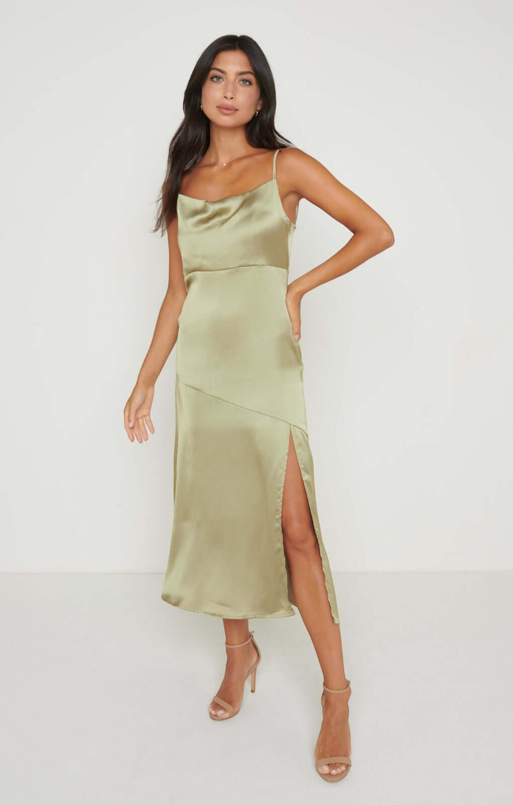 Pretty Lavish Keisha Asymmetric Pale Olive Green Midaxi Dress