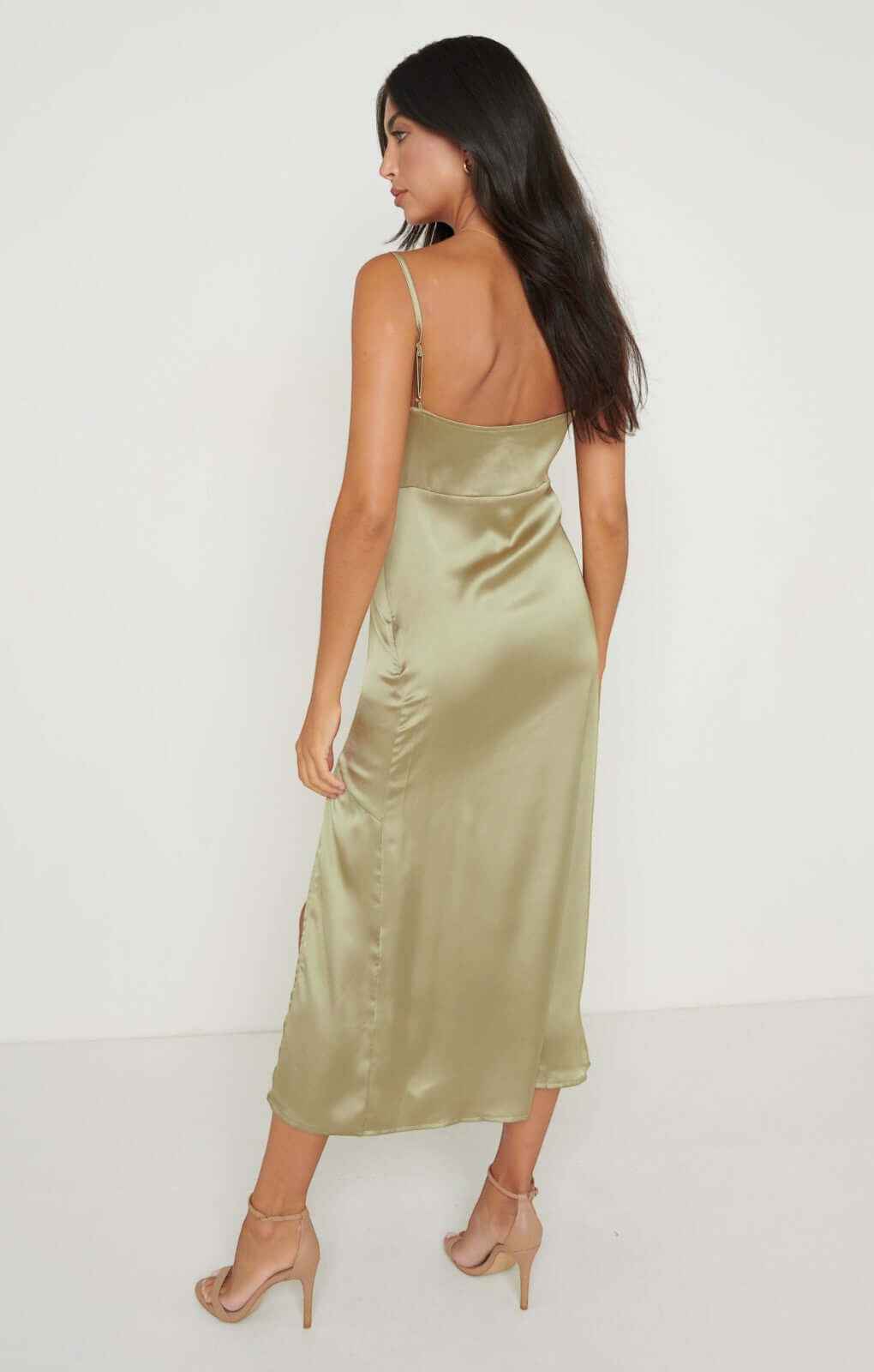 Pretty Lavish Keisha Asymmetric Pale Olive Green Midaxi Dress