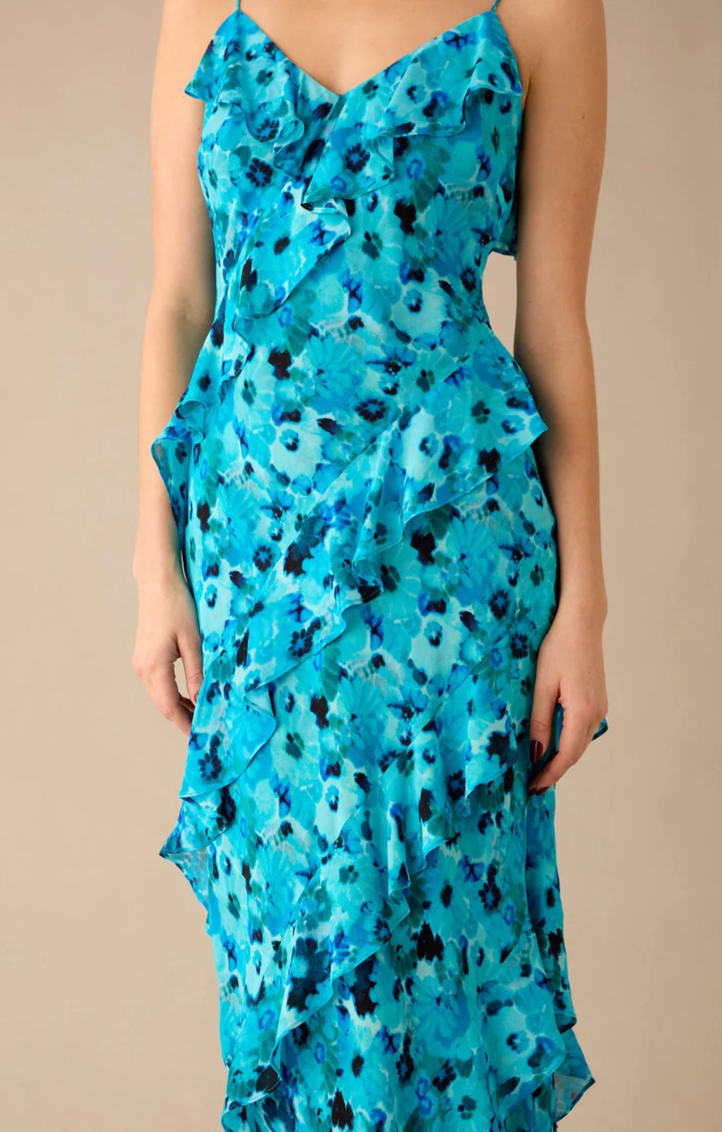 Ro&Zo Kirstee Blue Floral Print Ruffle Cami Maxi Dress