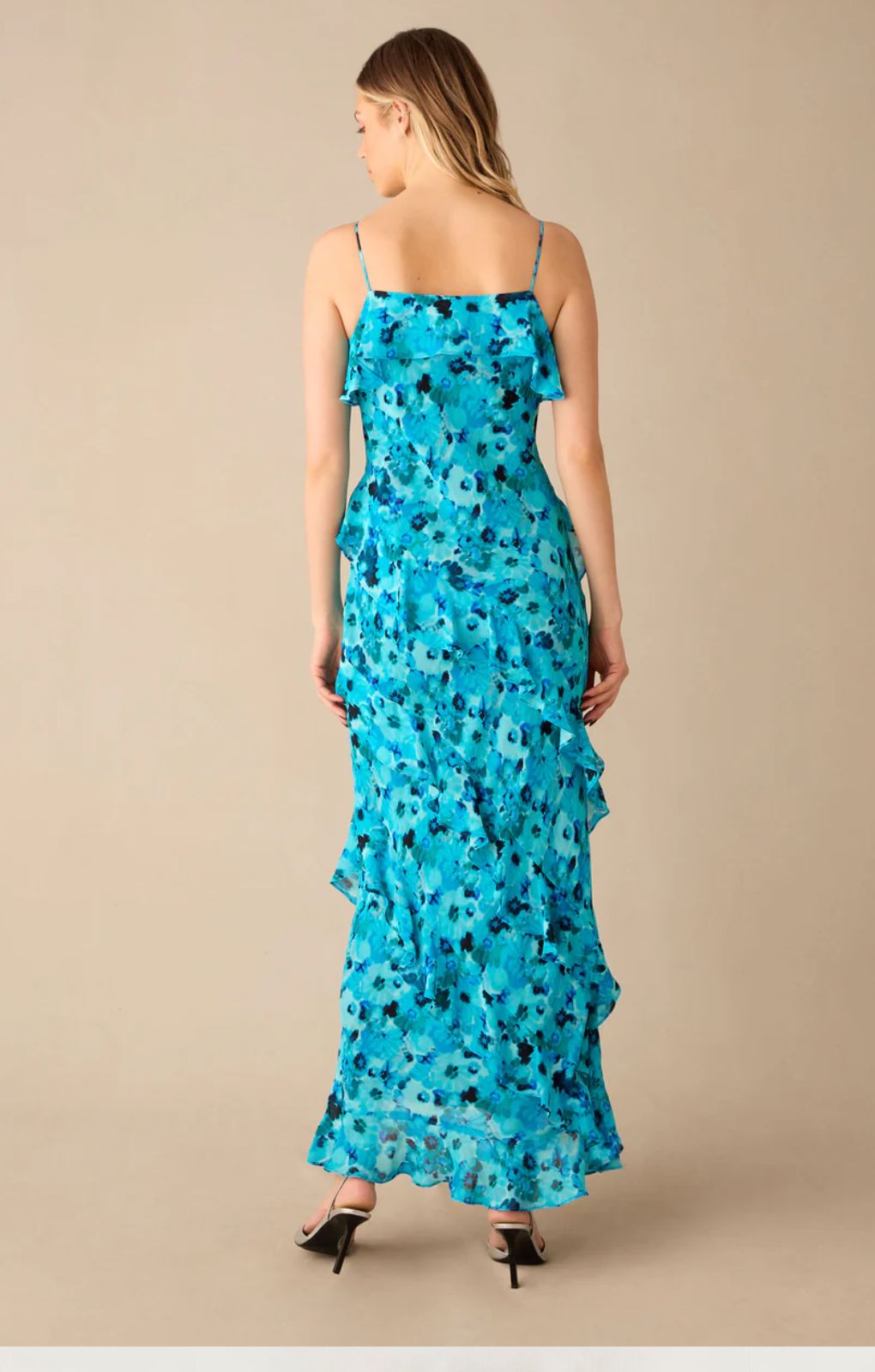Ro&Zo Kirstee Blue Floral Print Ruffle Cami Maxi Dress