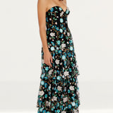 Dress The Population Layana Turquoise Strapless Tiered Maxi Dress