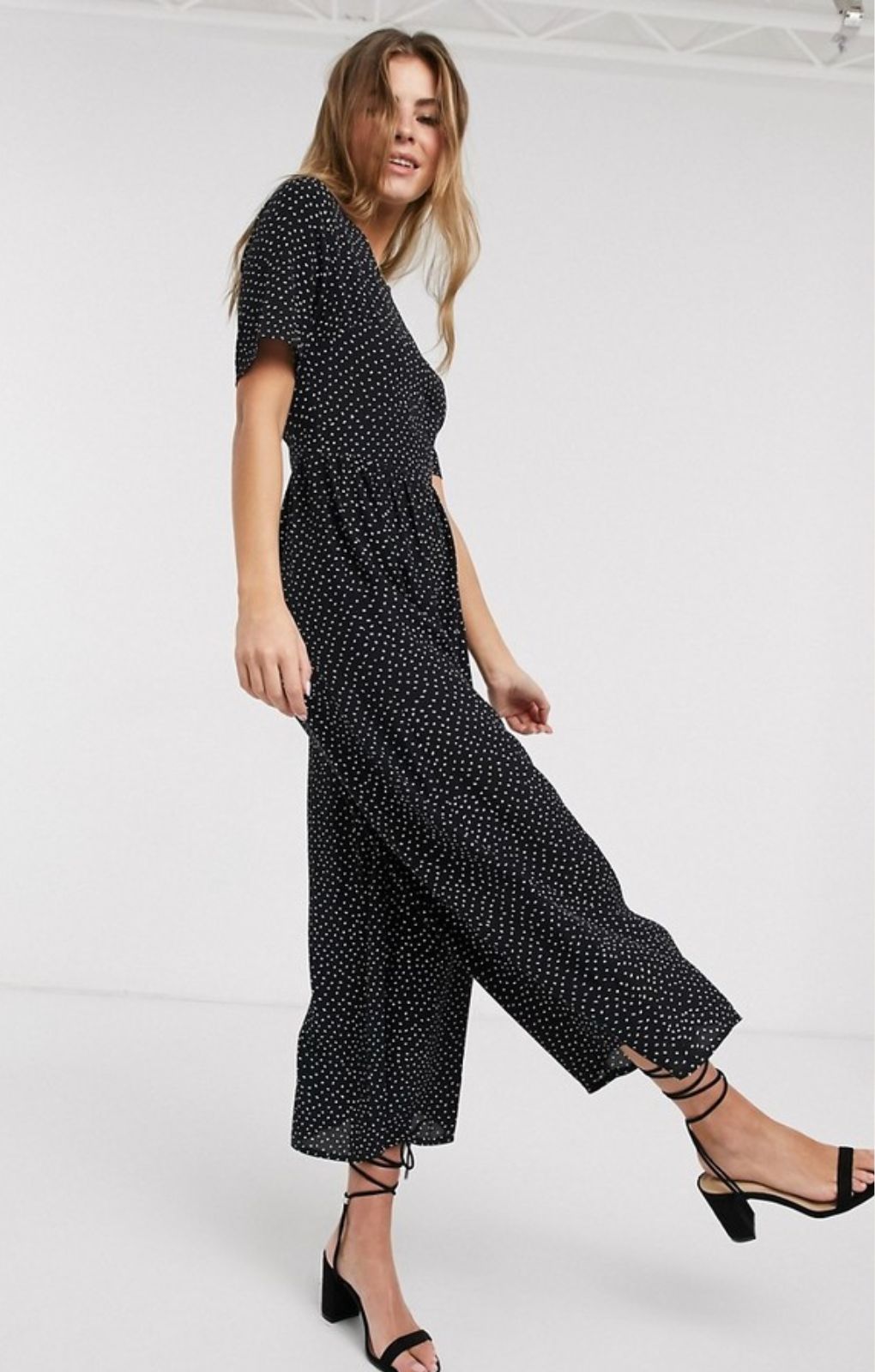 ASOS DESIGN Tea Jumpsuit With Button Back Detail In Mono Spot